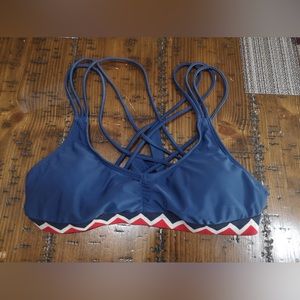 Island Soul Navy Blue Padded Bikini Set Criss Cross Straps Sz M